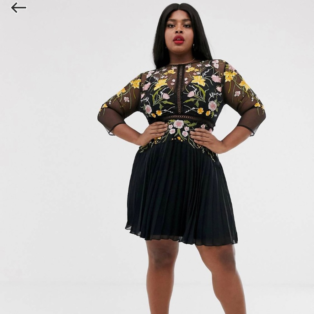 ASOS Design Curve Mini Dress Floral Embroidery 22W